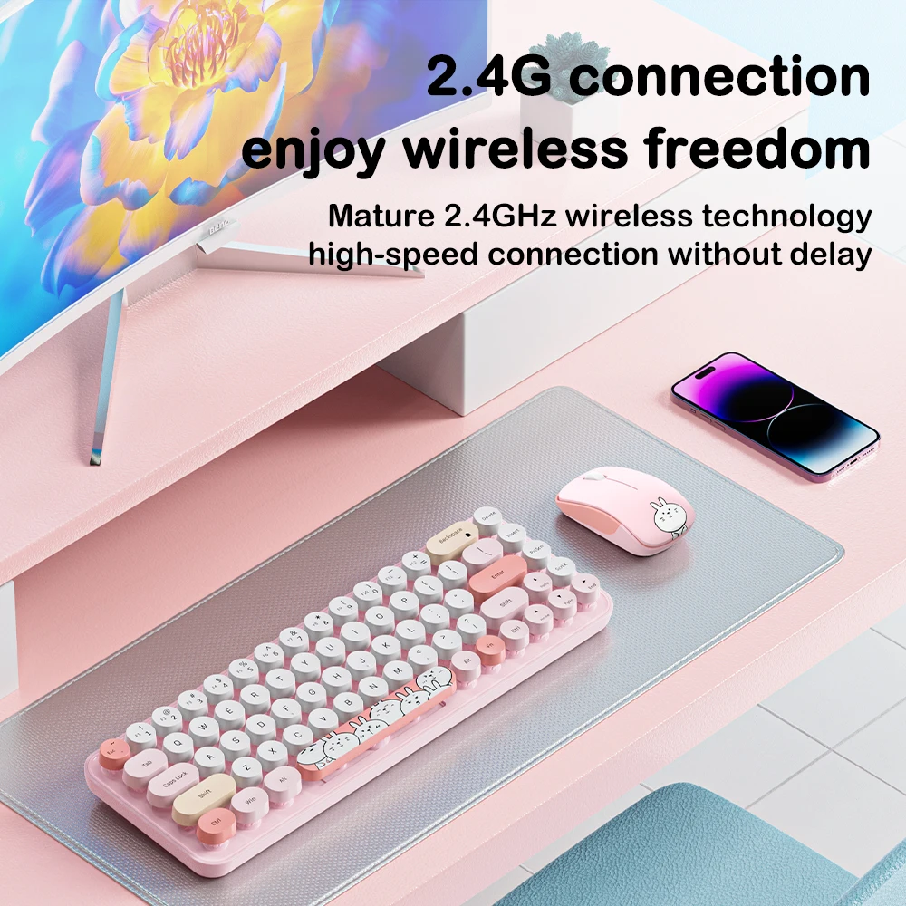 HOCO K7 2.4G USB 68 Keys Bluetooth Wireless Keyboard & Mouse Set 1600DPI For iPad Tablet Desktop Laptop Android IOS Office Game