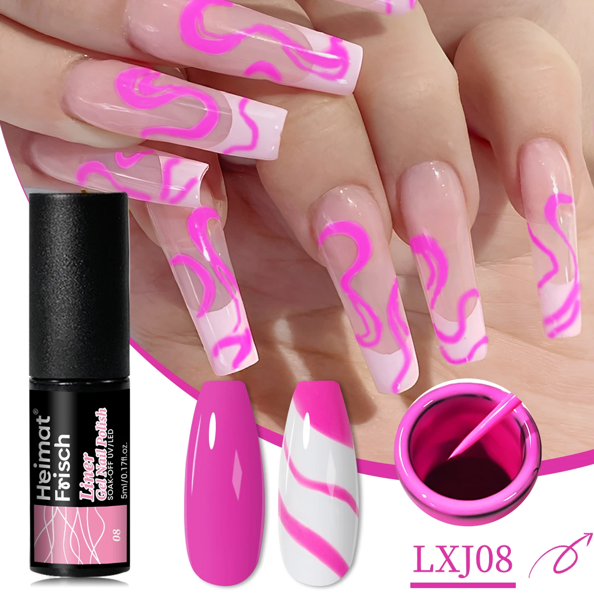 Heimat Frisch Vernis à ongles gel à ligne unique, vernis à ongles gel rayé/deoodle, adapté à toutes les saisons, design rayé,