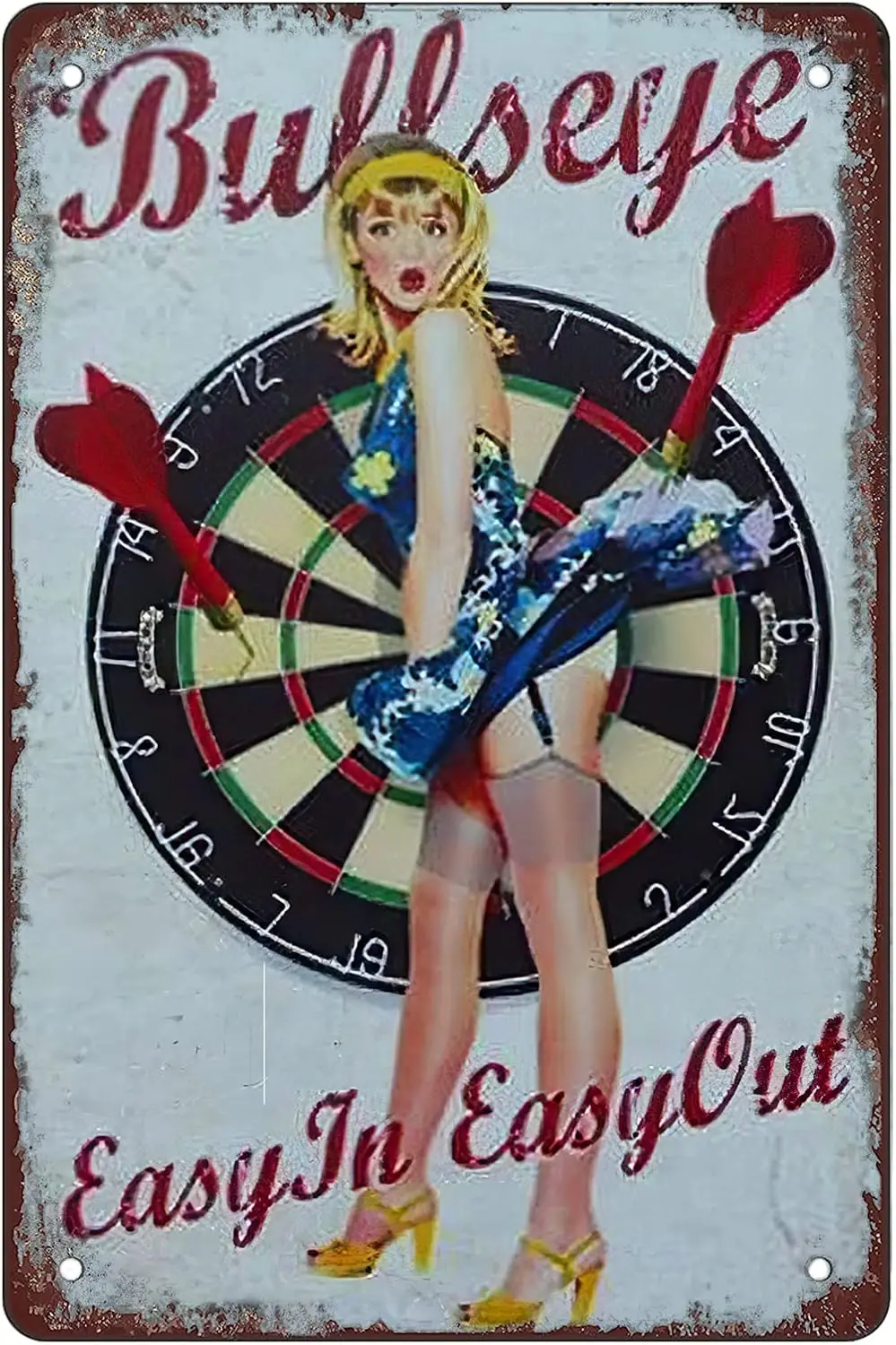 Y1, Retro lustiges Metallschild, Blechschild, Dartscheibe, Pin-Girl, für den Außenbereich, Wanddekoration, Größe: - Aluminium