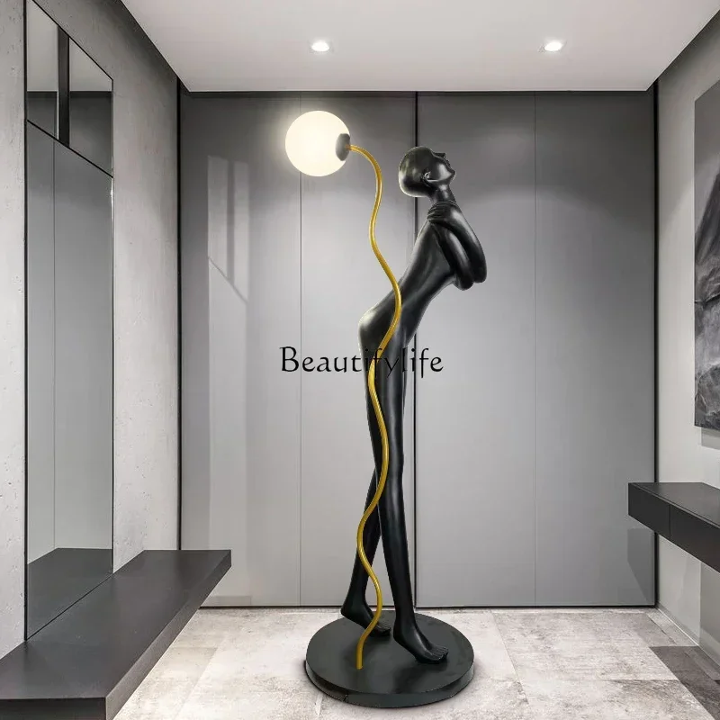 03.Creative Human-Shaped Art Sculpture Floor Ornaments Luminous Exhibition Hall Shopping Mall Large FRP Figure Ornaments