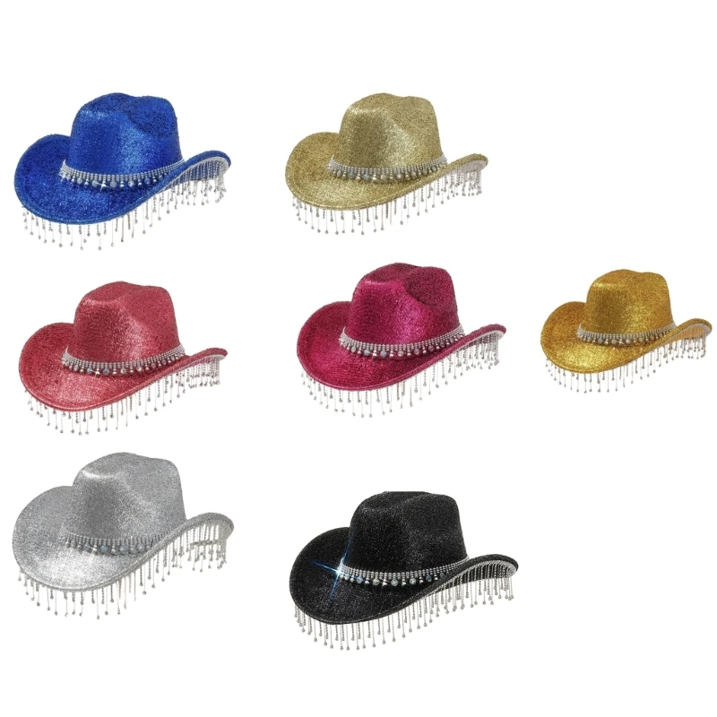 

Luxurious Cowboy Hats Crystal Glitter Hat Bride Hat for Wedding Music Festival