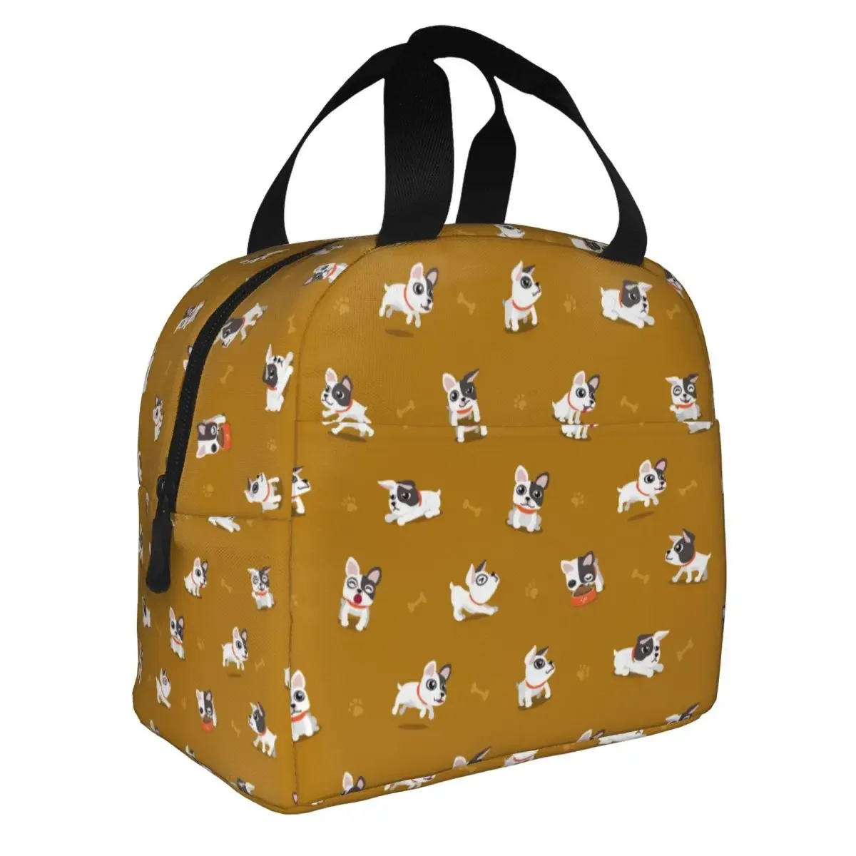 Cartoon French Bulldog Insulated Lunch Bag Large Cute Dogs Meal Container Cooler Bag Tote Lunch Box Work Travel Bento Pouch