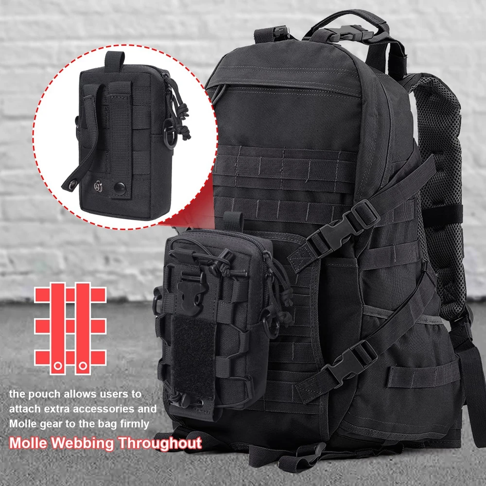 Tactical EDC Belt Pouch Molle Bag Organizer Waist Pouch for Hiking Mobile Phone Water Bottle Kettle Carrier with Shoulder Strap