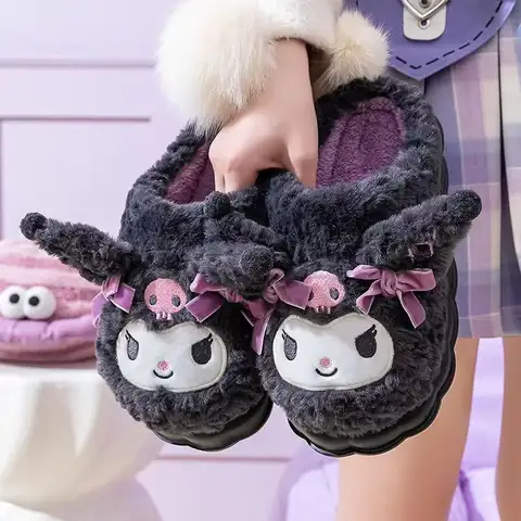Hot Kuromi Peripheral Products Cotton Slippers For Women'S Autumn And Winter Home Anti Slip Cute Cartoon Cotton Shoes Thickened