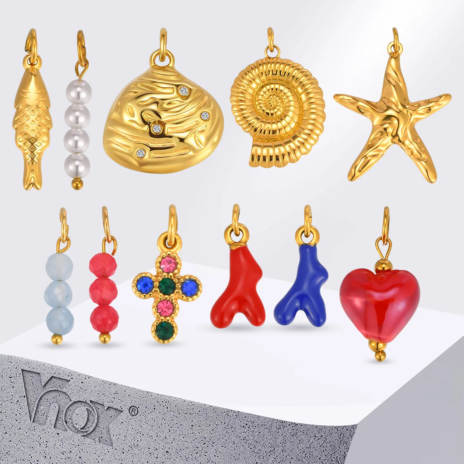 

Vnox Stainless Steel Charms Starfish Shell Conch Pendants For DIY Making Bracelet Necklace Jewelry Small Accessories Wholesale