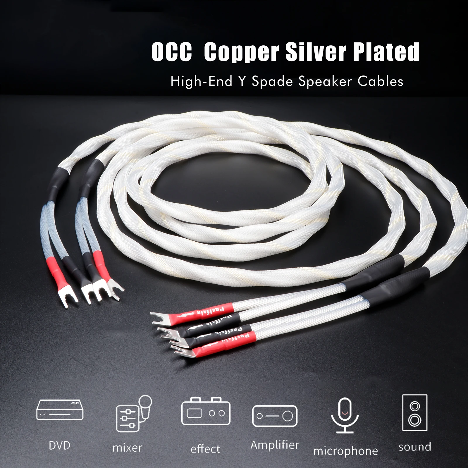 

Pair 5N Silver Plated Speaker Cable OCC Loudspeaker Wire For Hi-fi Systems Audio Amplifier Speaker Cable,Y Plug Banana Plug