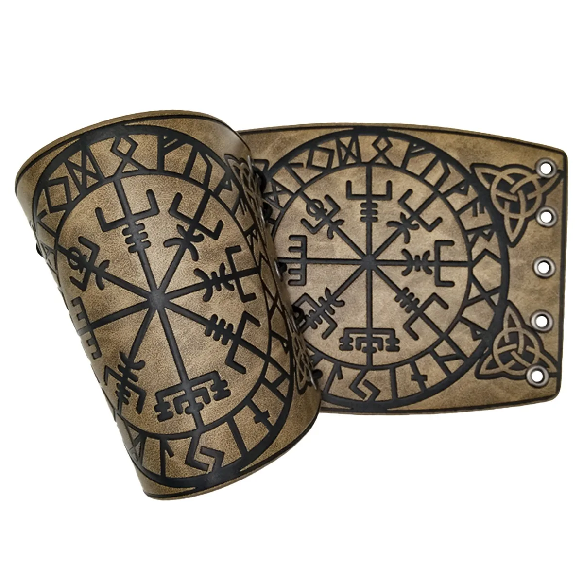 1 زوج تأثيري الدعائم الرجعية Vegvisir تنقش الجلود الذراع درع القرون الوسطى معصمه البني