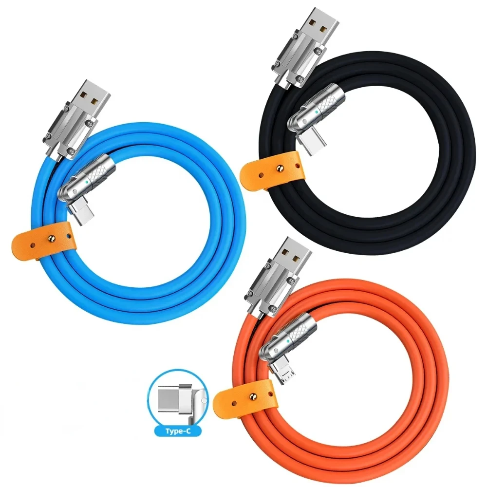 2m Soft Silicone USB C Cable 90 Degree Fast Charger USB Type C Cable for Huawei Mate60 Xiaomi POCO X3 Mobile Phone USB C Cord