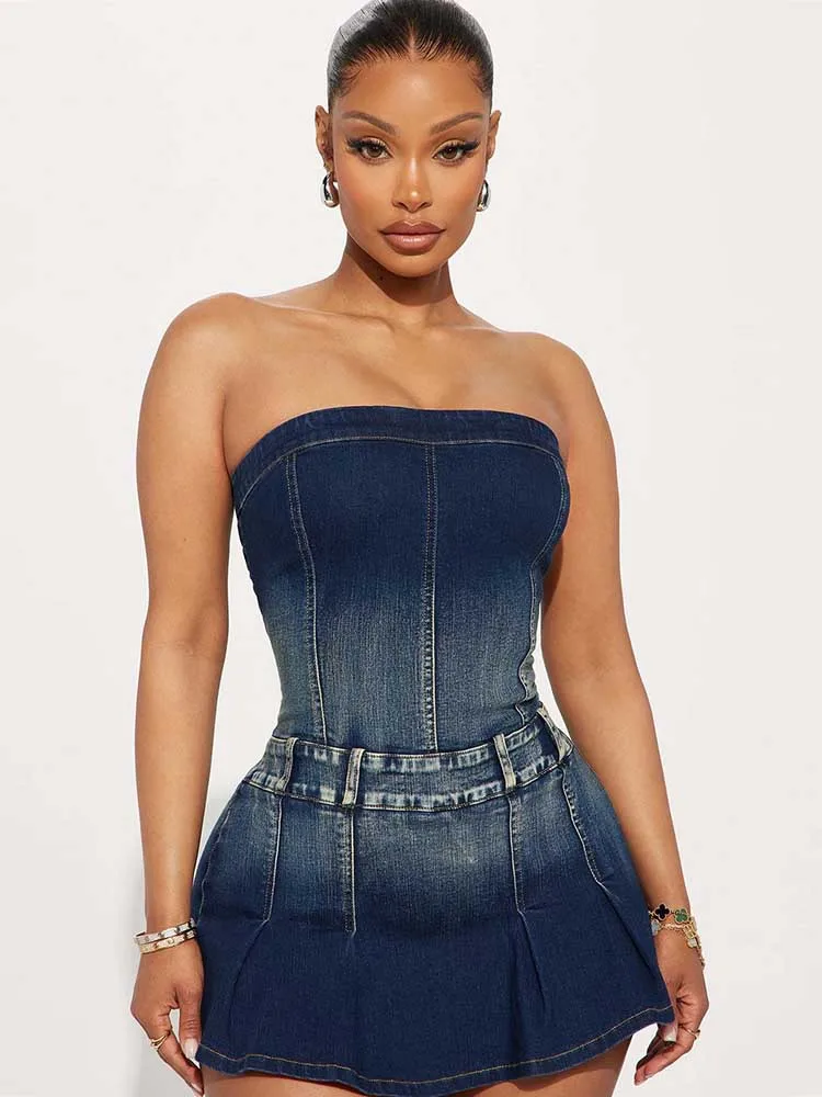 Macacão de uma peça shorts para mulheres roupas de verão sexy denim macacão com saias estiramento sexy sem alças macacões senhoras