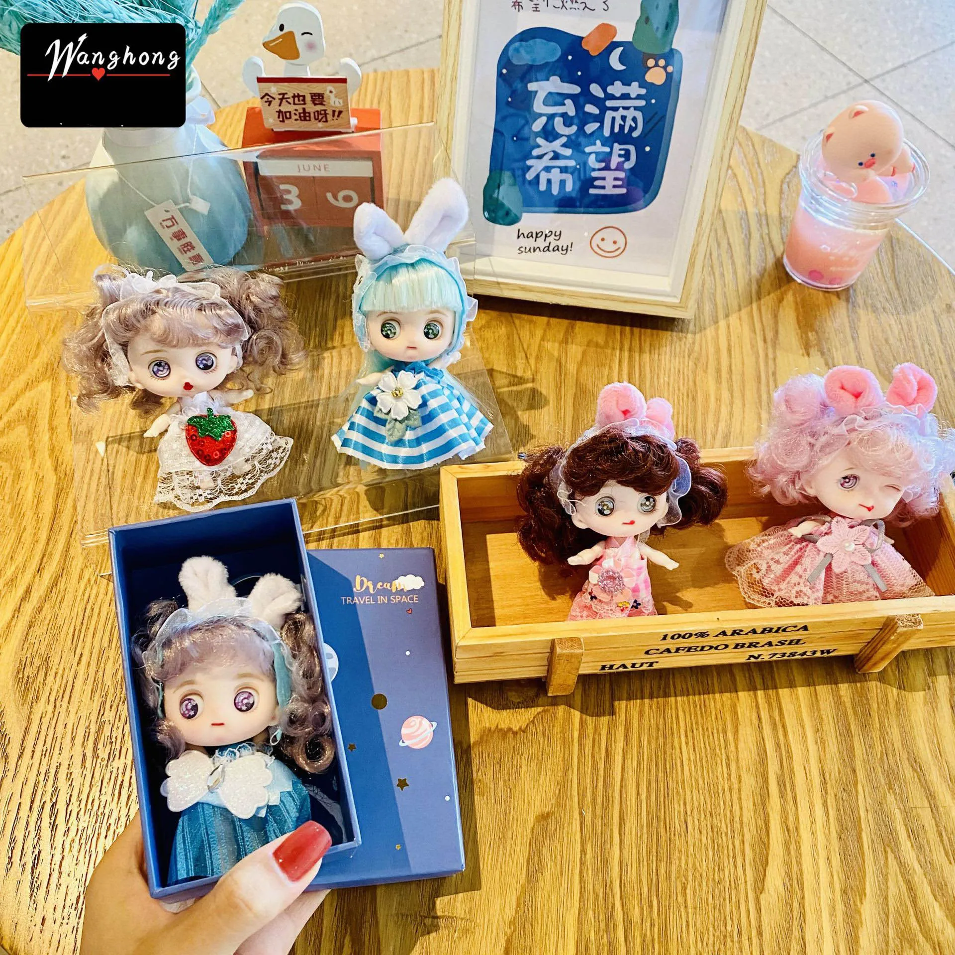 3D Comic Eye Sweet Girl Princess Doll OB11 Maruko Princess Doll Keychain Pendant 1/12 Cute Face Doll Girls Birthday Gift