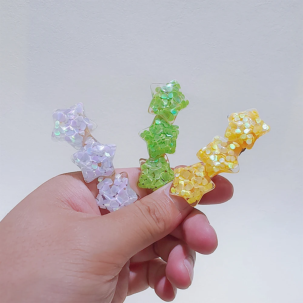 Summer Fresh Macaron Headdress Children\'s Star Shining Hairpin Does Not Hurt Side Barrettes Resin Duckbill Clip