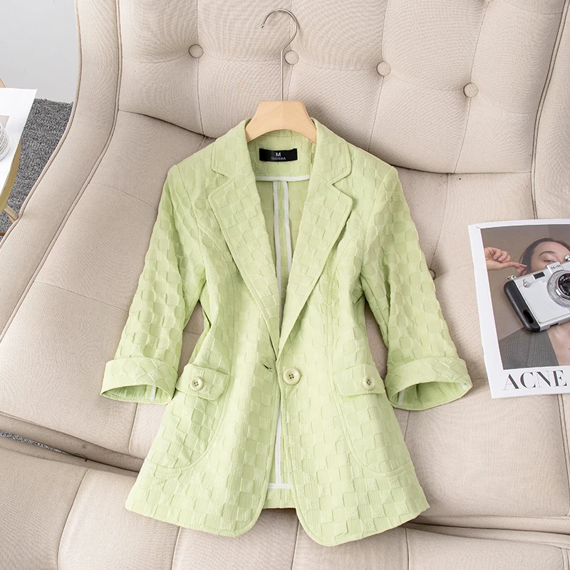 

Notched Single Button Blazers Women Loose Office Lady Coat Fashion Formal Casual Blazer Women's Clothing Spring Summer Thin Tops