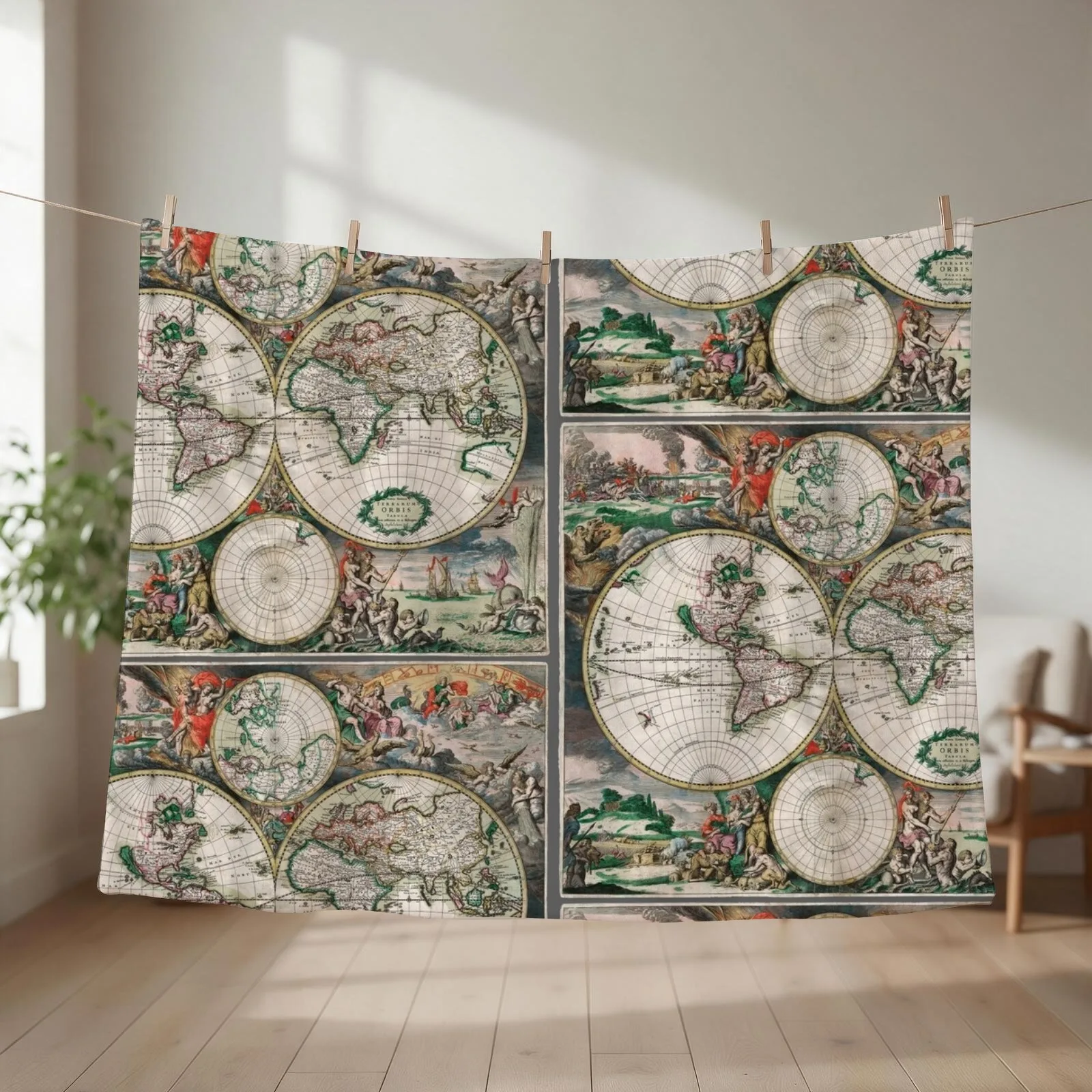 old medieval map Throw Blanket couch cozy soft plush fuzzy picnic outdoor blanket