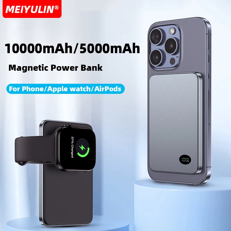 10000mAh Magnetic Wireless Power Bank for Apple Watch 5000mAh USB C Fast Charging External Battery for iPhone 16 Samsung Xiaomi