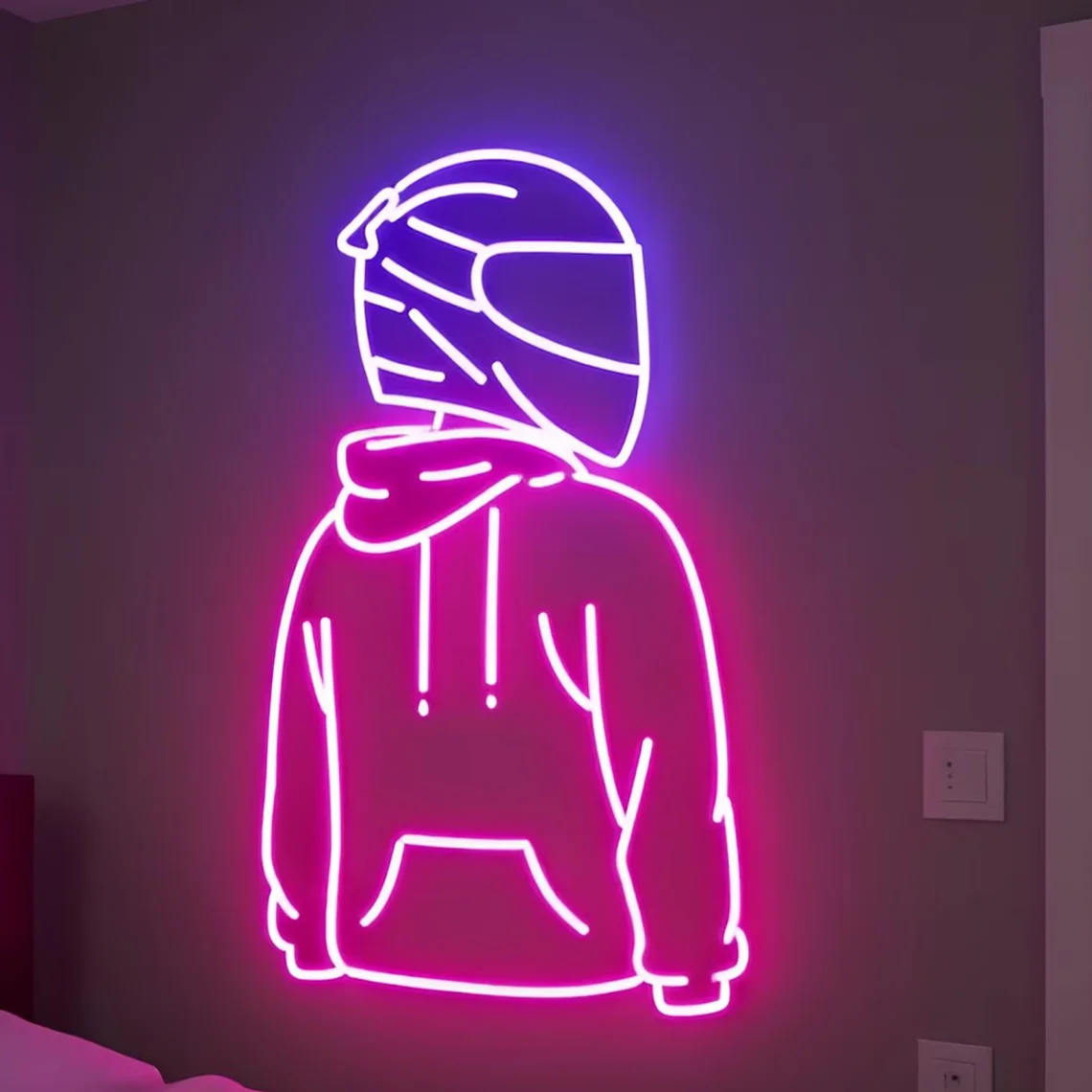 

Неоновая вывеска на шлеме, неоновая вывеска мотоциклиста, домашний декор, знак двигателя, мальчик, клуб, бар, художественный настенный декор