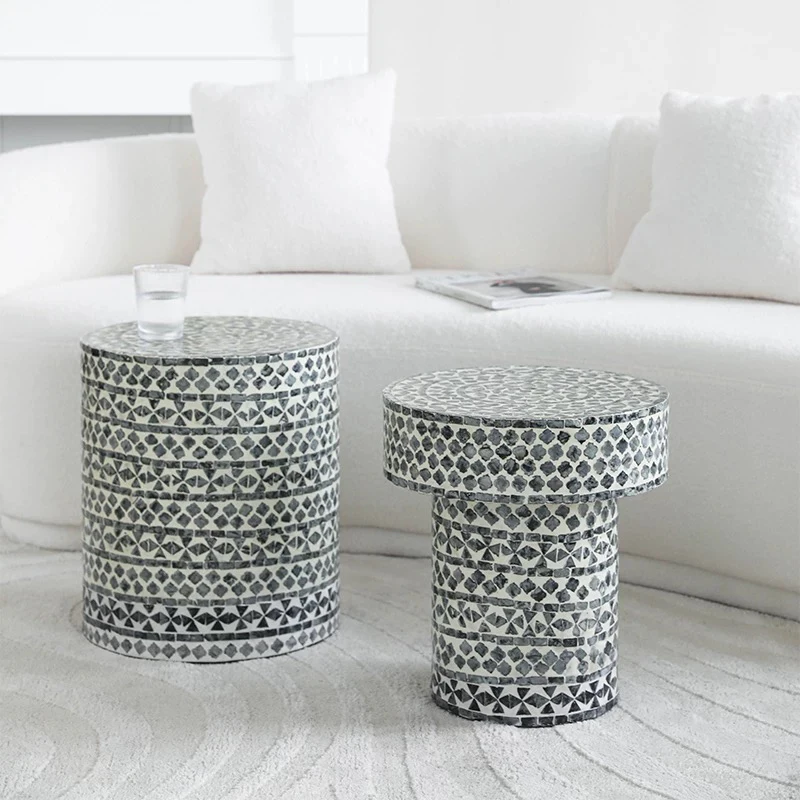 Luxury Shell Tea Table, Cylindrical Combination Coffee table, Creative Storage Desk, Living Room Side Table, Nordic Furniture