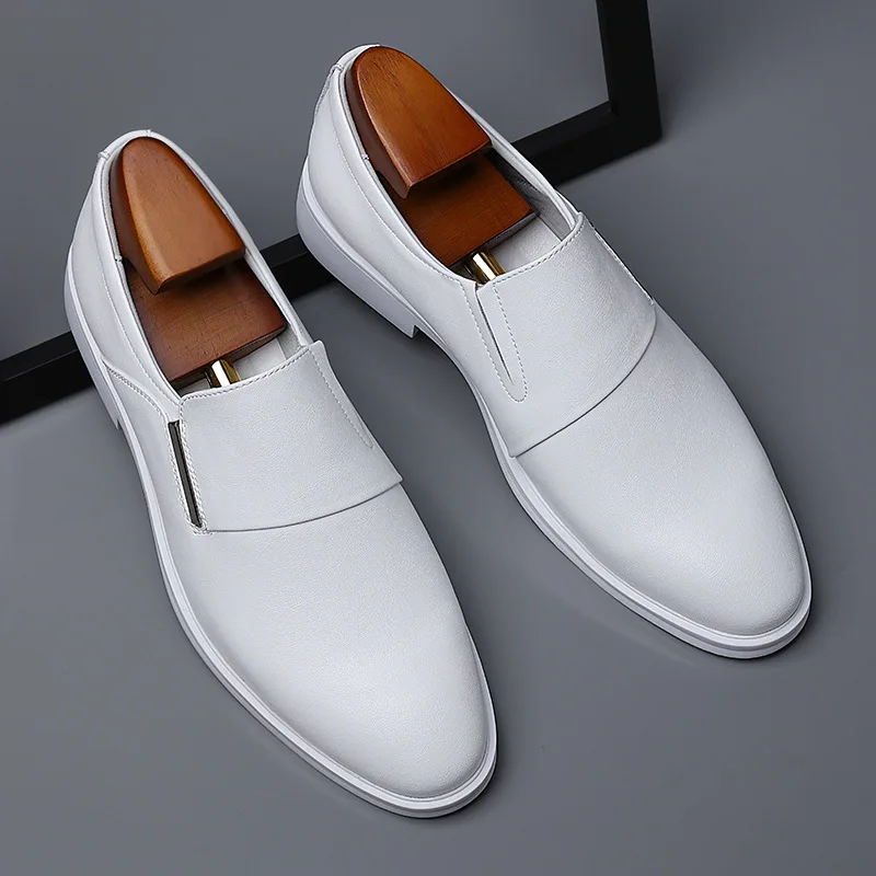 Men 6cm/Flat Leather Shoes Lift Loafers Slip-on Business Elevator Dress Shoes Comfortable Driving Height Shoes Zapatos De Hombre