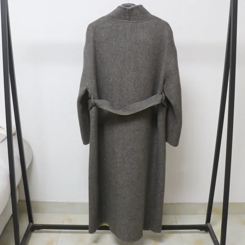 2026 Fashionable Woolen Coat Stand Up Collar High-end Blends  Cashmere Trench Coat Simple Atmospheric Double-sided Overcoat