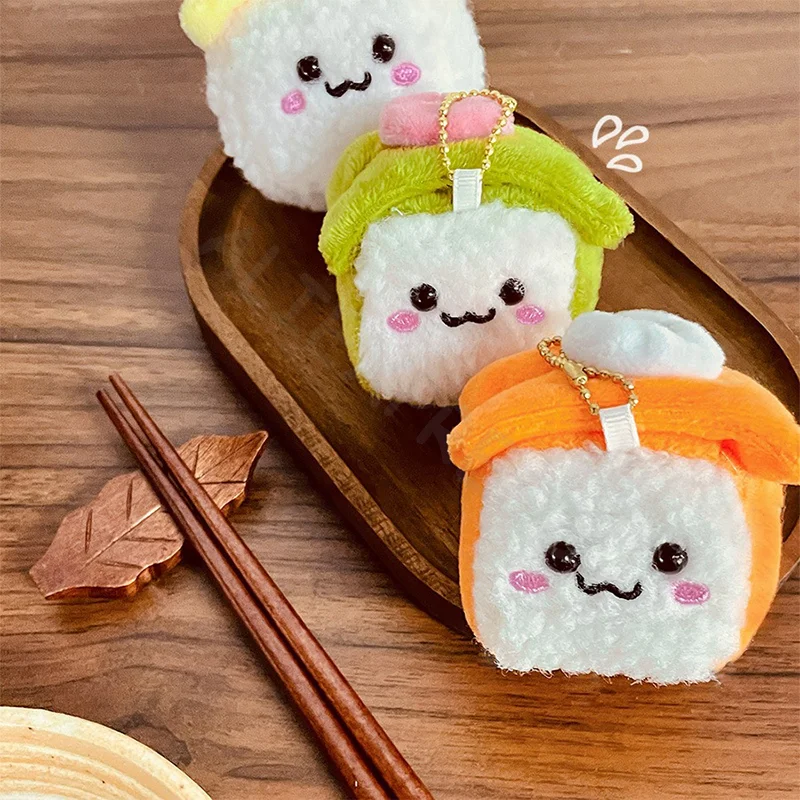 

1PC Kawaii Japanese Colorful Rice Ball Doll Pendant Cute Salmon Sushi Plush Keychain Mini Stuffed Toy Couple Gift
