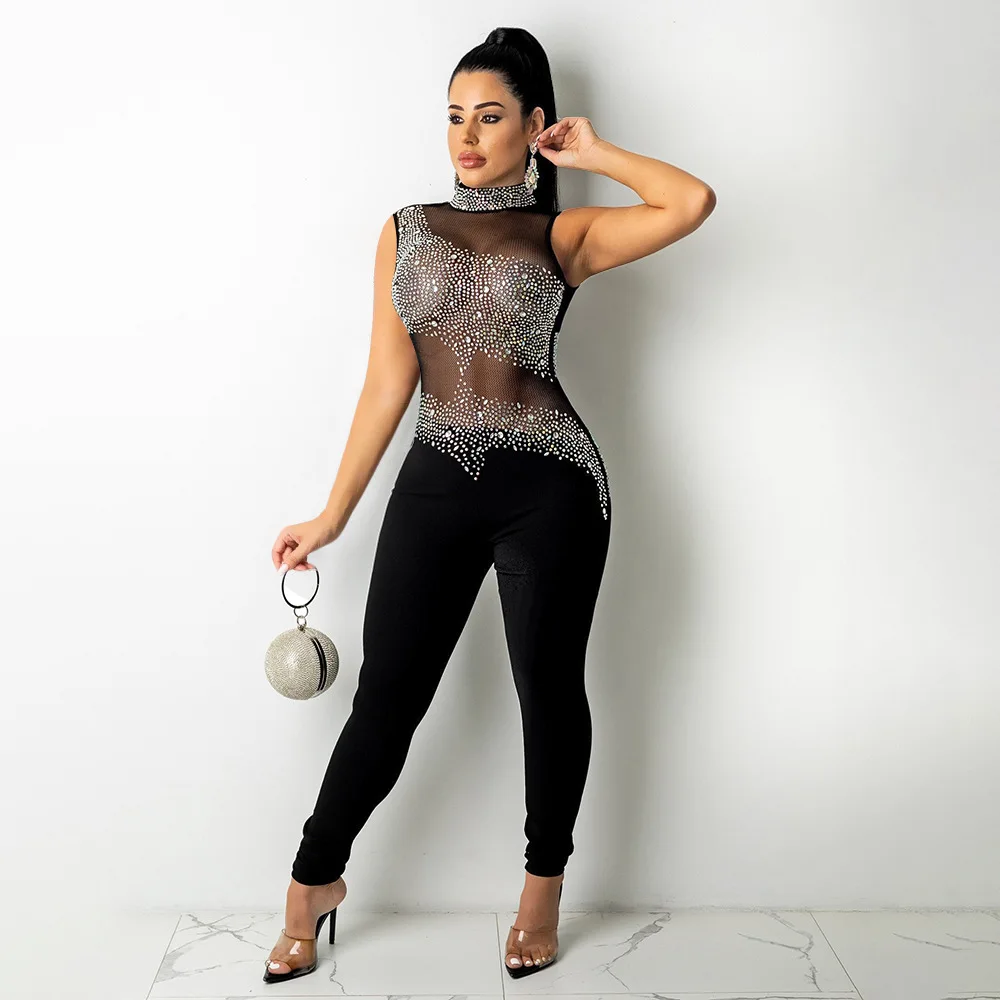 จั๊มสูทลำลองสำหรับผู้หญิงแฟชั่น ฤดูร้อน ใส่เที่ยวกลางคืน กางเกงขายาวทรงสตรีท ผ้าโพลีเอสเตอร์ คอลเลคชั่นฤดูร้อน 2023