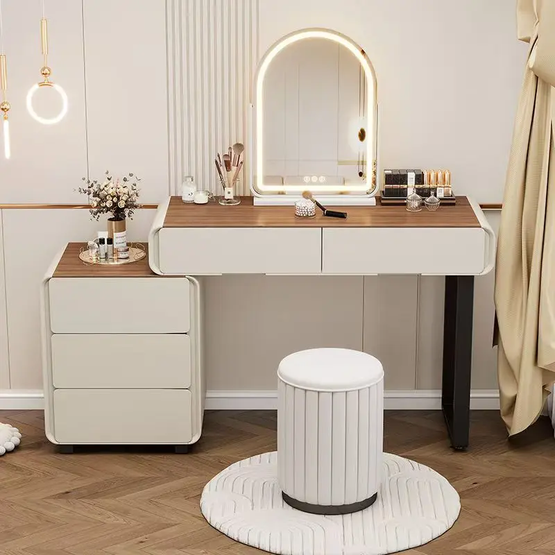 مرآة ماكياج حديثة الغرور الجدول الملحقات مكتب كرسي فاخر الكمبيوتر خلع الملابس غرفة نوم الصدر طاولة ماكياج متكاملة #1