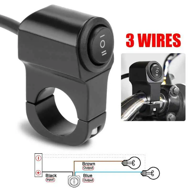 22MM 7/8in Motorcycle Handlebar Headlight Switch Aluminum Alloy Waterproof Fog Spotlight Switch Three-position 12V 3 Wires