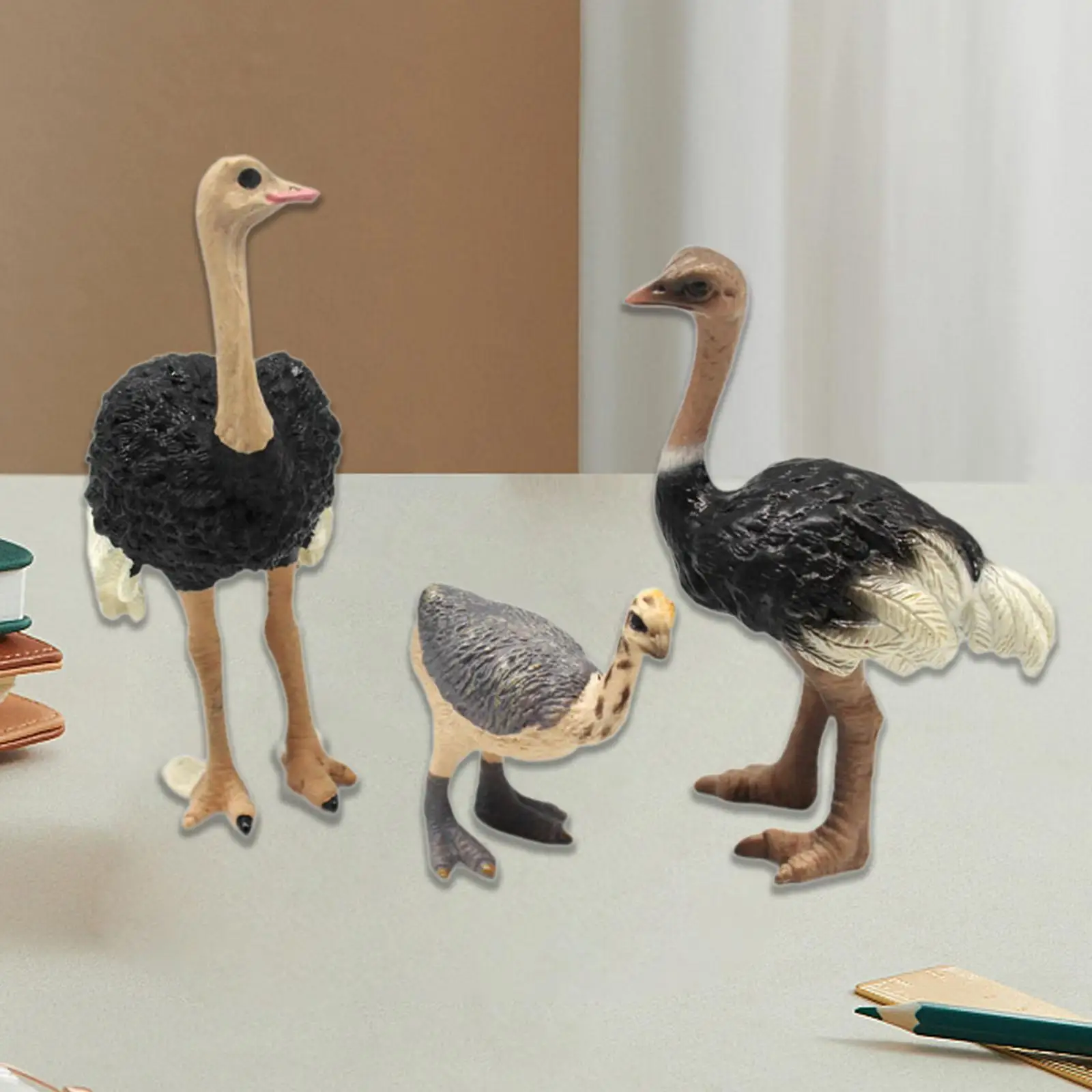 

3 Pieces Animal Bird Figure Ostrich Wildlife Bird Statue for Desk Table Room