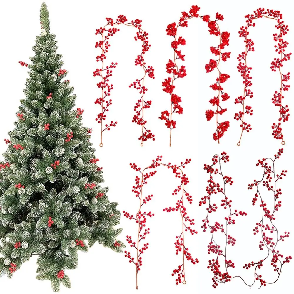 

New Year Xmas Tree Wedding Ornament Photo Props Christmas Garland DIY Hanging Wreath Red Berry Vine Artificial Plants