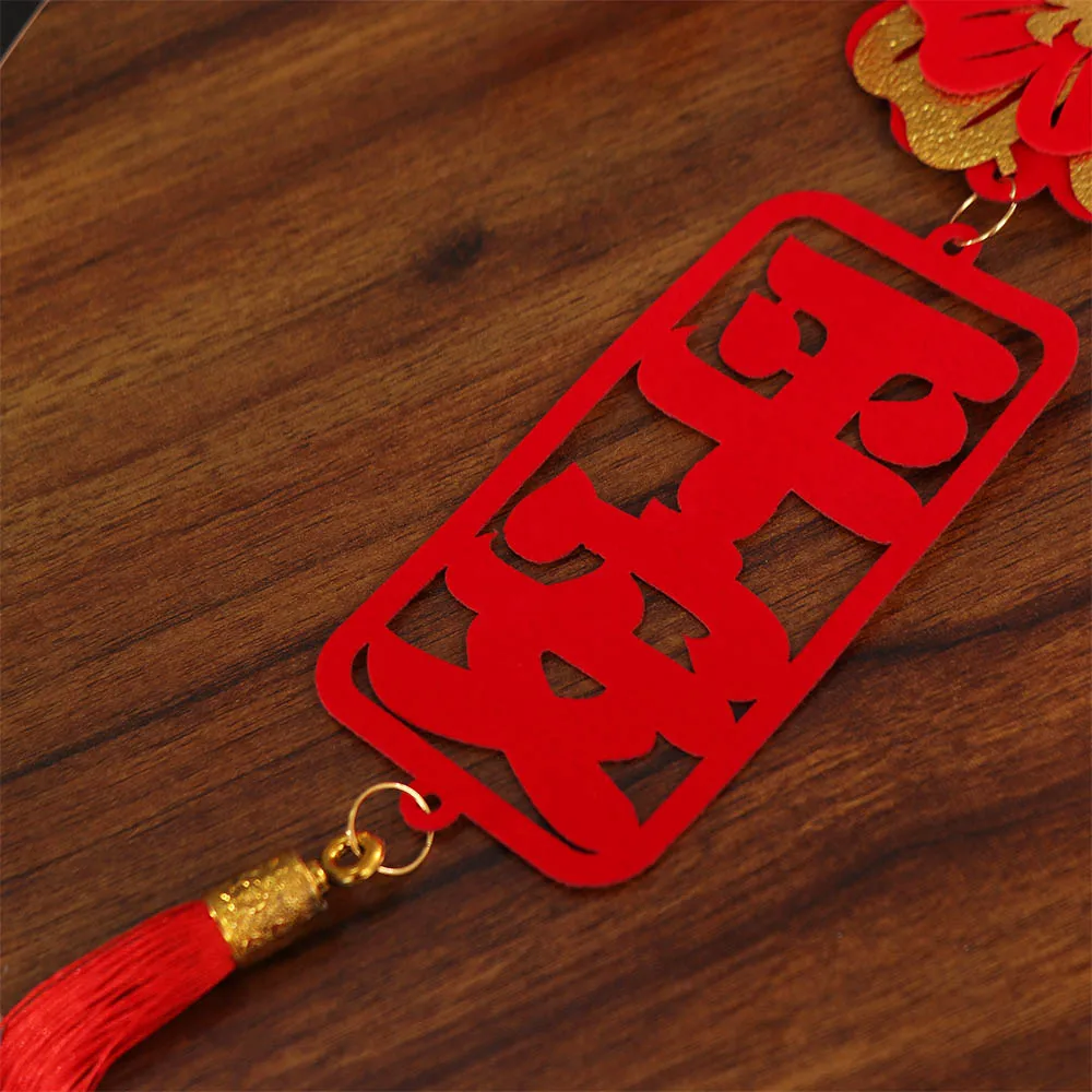 Red Chinese Lucky Character Pendants Flocking Traditional New Year Fu Character Pendants with Tassels Handmade