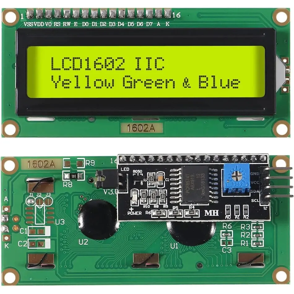 Arduino用LCDディスプレイモジュール,シリアルインターフェイスアダプターモジュール,青と緑の画面,16x2文字,i2c,1602