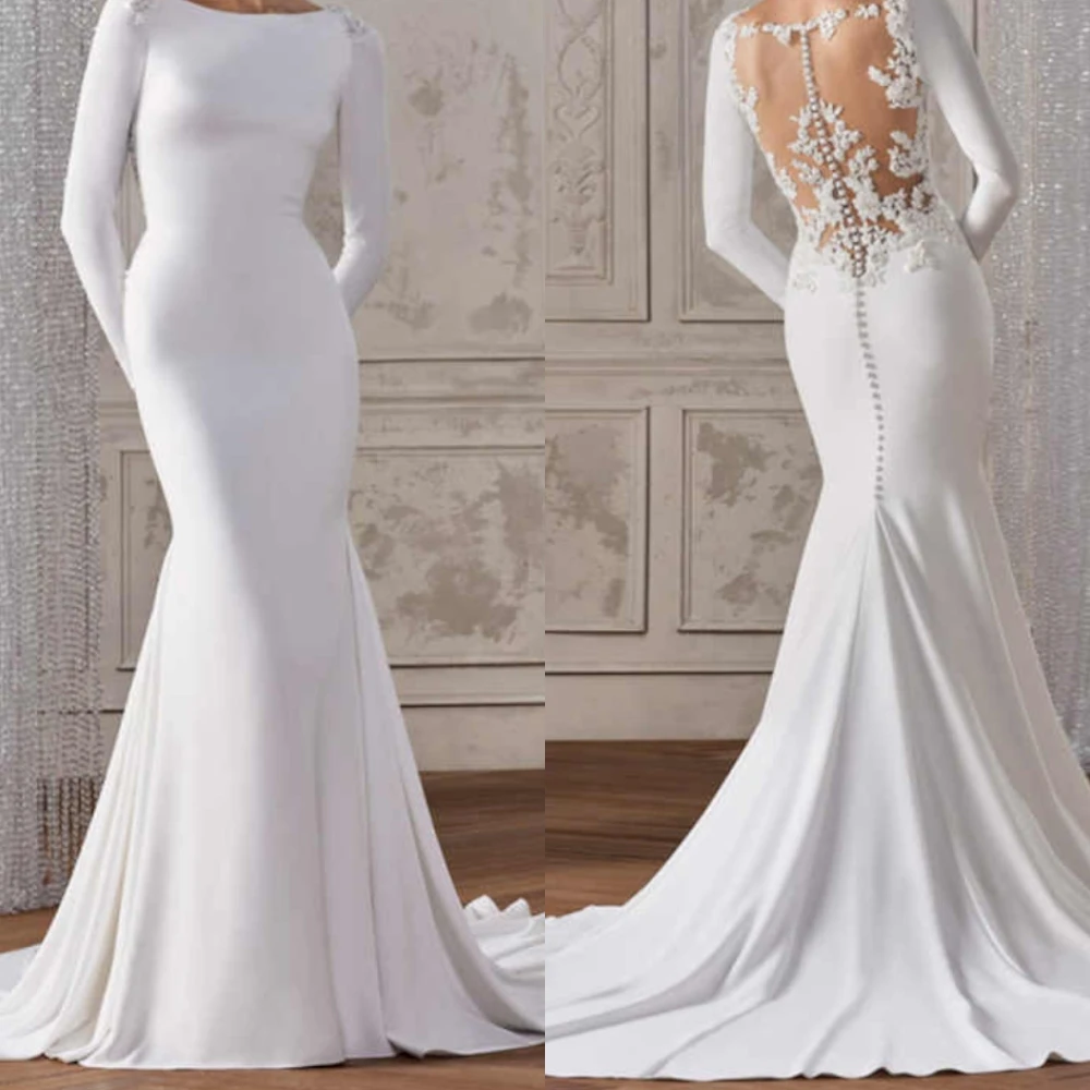 

Customized Simple Long Sleeves Elegant Mermaid 2025Wedding Dress Fashion Appliques Bridal Party High Quality Bridal Gowns