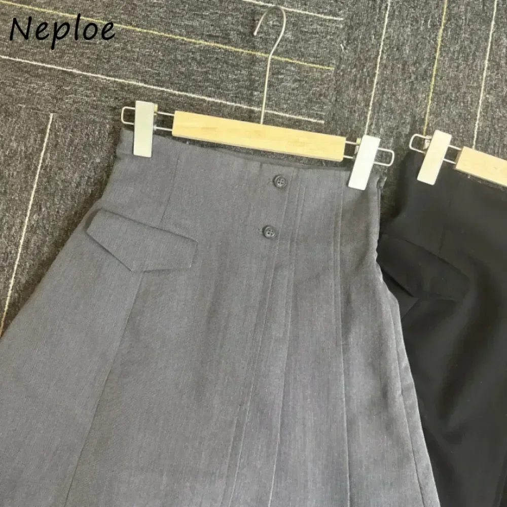 Neploe Sweet High Waist Ruched All-match Skirt A-line Asymmetric Zip Casual Women Falda Japan New Moda Slim Fit Mujer Faldas