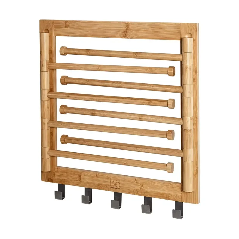 Wall Mounted Wooden Towel Rack Rotating Multi Layer Clothes Drying Hanger Simple Bathroom Storage Organizer for Home Decor