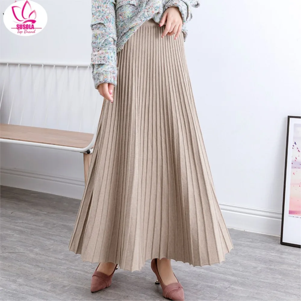 

Женская плиссированная юбка-макси SUSOLA, элегантная пляжная юбка золотого цвета с эластичным поясом, Новое поступление на зиму