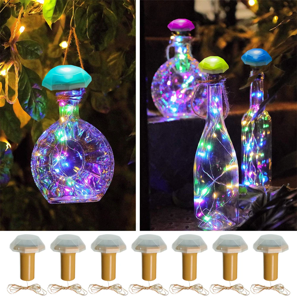 20-1pcs RGB Solar Wine Bottle Lights String 1M 10leds LED Copper Wire Fairy Garland Light for Wedding Valentine Home Party Decor