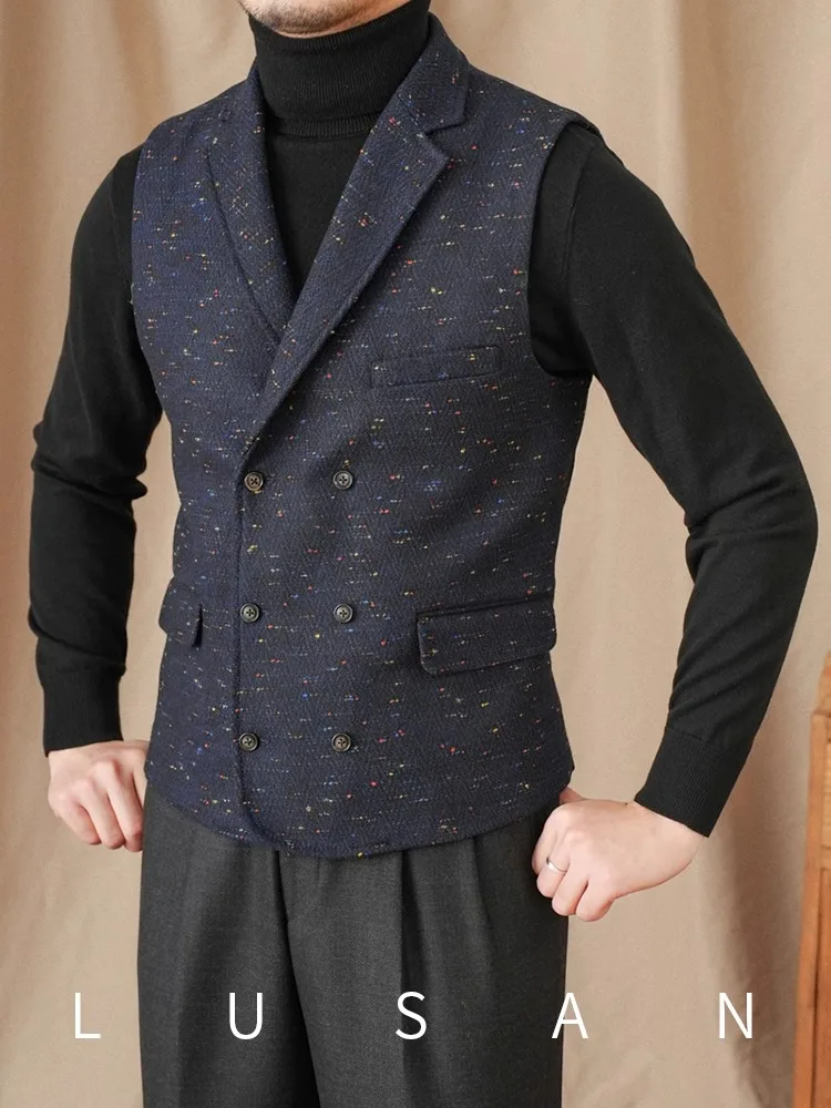

Men's Wool Polka Dot Vest - Autumn Winter Retro Double-Breasted Sleeveless Waistcoat