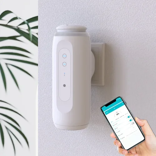 Difusor de aceites esenciales sin agua, enchufe de pared, difusor de aceites aromáticos, máquina de aroma eléctrica de niebla fría, Control inteligente por Bluetooth para el hogar