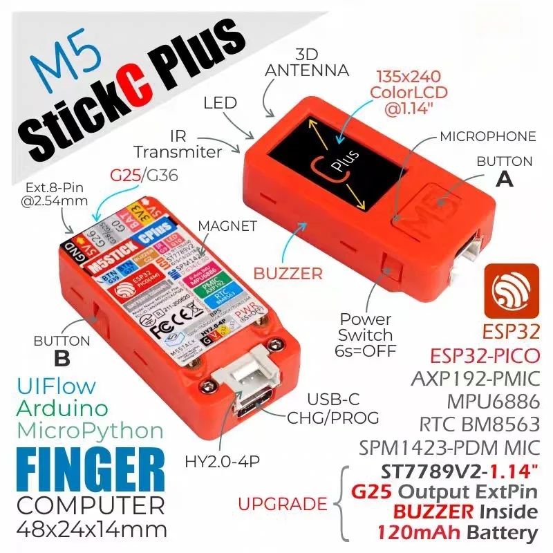 Kit de desarrollo de IoT portátil todo en uno oficial M5Stack StickC Plus ESP32