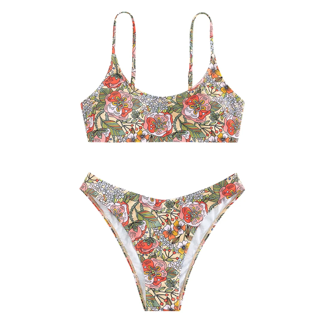Brasilianischer Bikini mit Blumenmuster, mittelhoher Bund, Damen-Badebekleidung, zweiteiliges Bikini-Set, Badeanzug, Badebekleidung, Modell V5002. – Detail 16