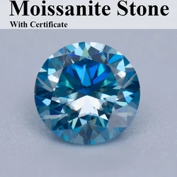 Moissanite Stone Round Cut Sea Blue Gemstone Lab Created Diamond For Advanced Jewelry Rings Earrings Making With Certificate