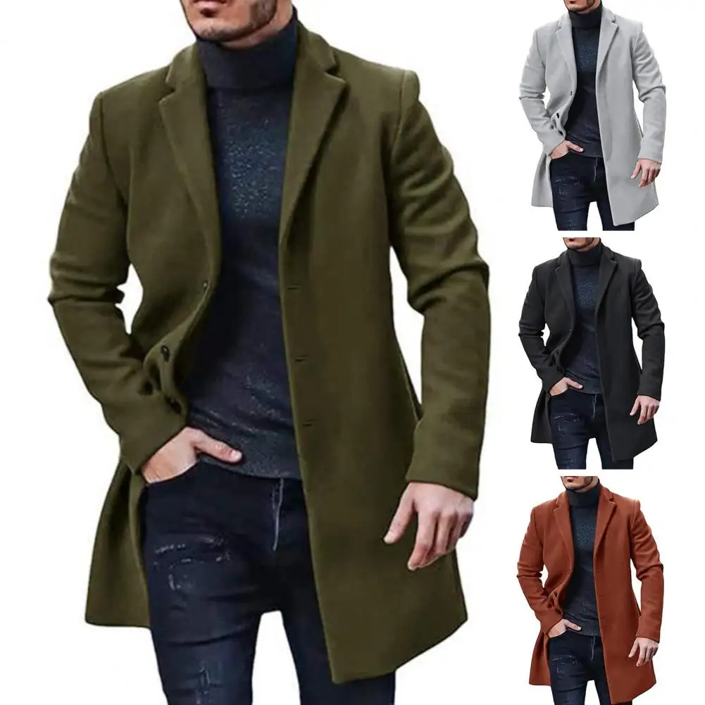 Jaket lengan panjang pria, pakaian luar lembut warna Solid kancing Lapel kasual longgar untuk musim gugur musim dingin untuk pria