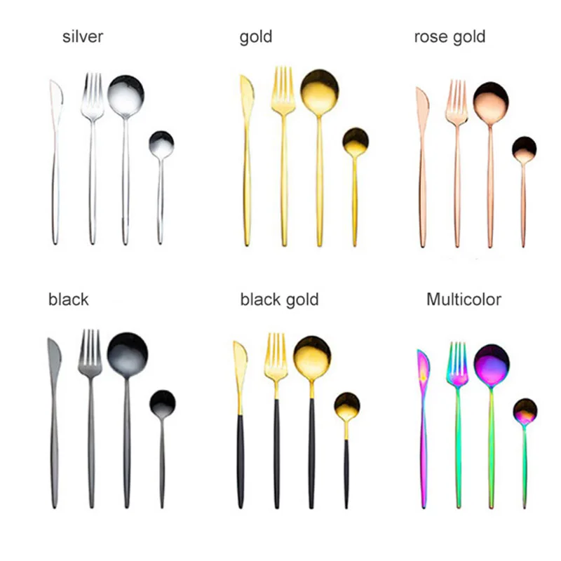 Dinnerware 304 Stainless Steel Cutlery Bright Tableware Western Steak Knife Fork tea Spoon dinner kitchen Set