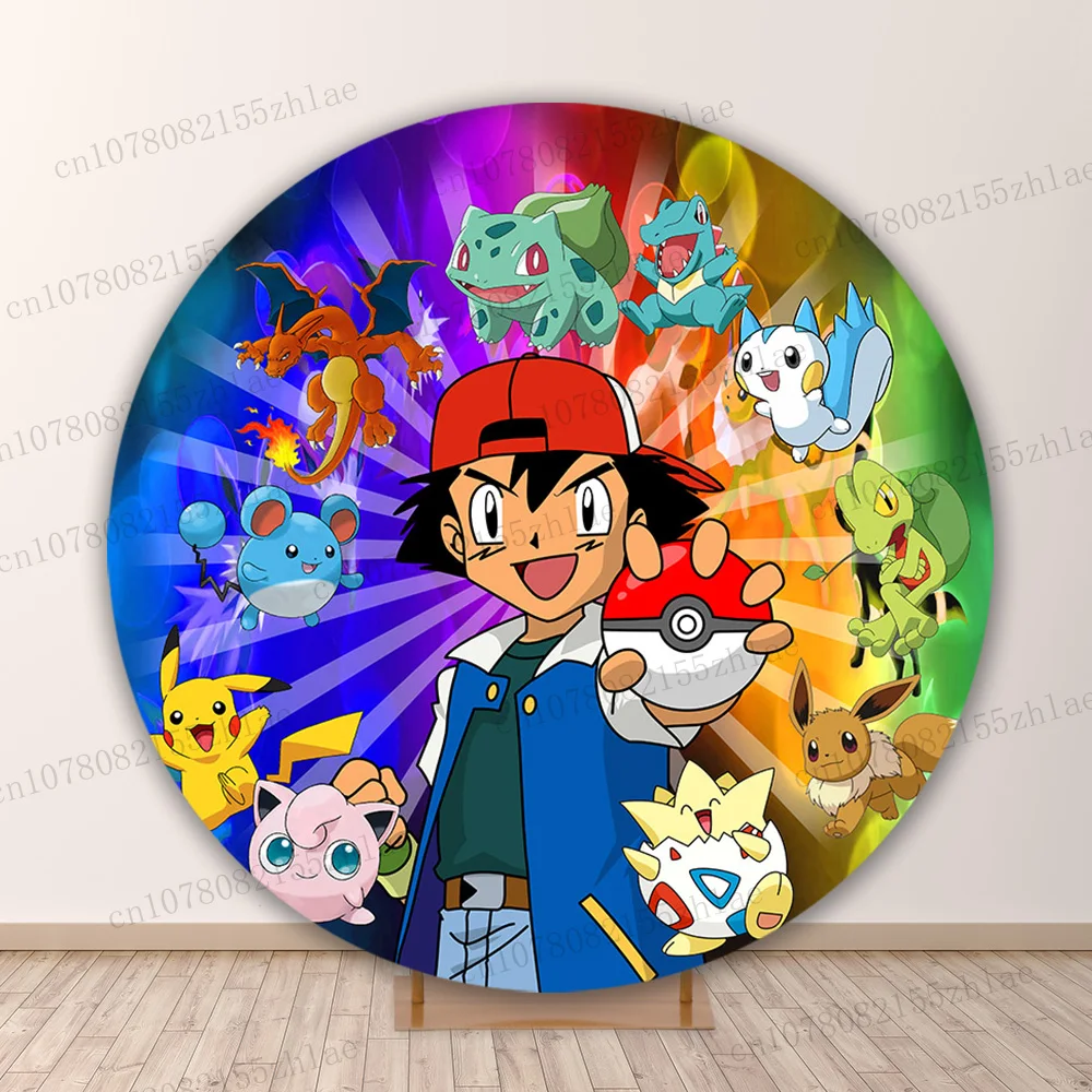 Pokemon Birthday Party Round Photo Backdrop Baby Shower Photo Background Cartoon Photography Backdrop Decoration