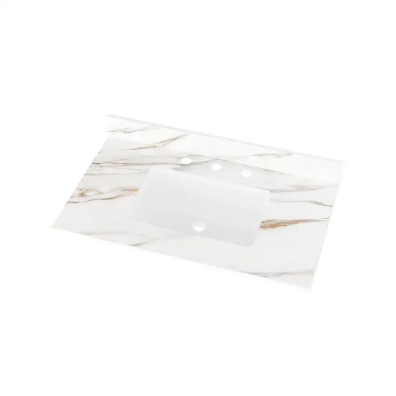 

37" Marble Vanity Top with Undermount Sink & 4" Backsplash, Pre-Drilled Faucet Holes, 3-Hole Design for Bathroom Upgrade