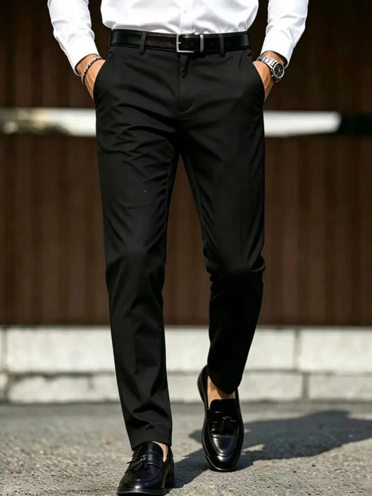 2026 Autumn Solid Color Straight Trousers Mens Daily Outdoor Casual Pants Male Streetwear Vintage Pleated Texture Bottoms