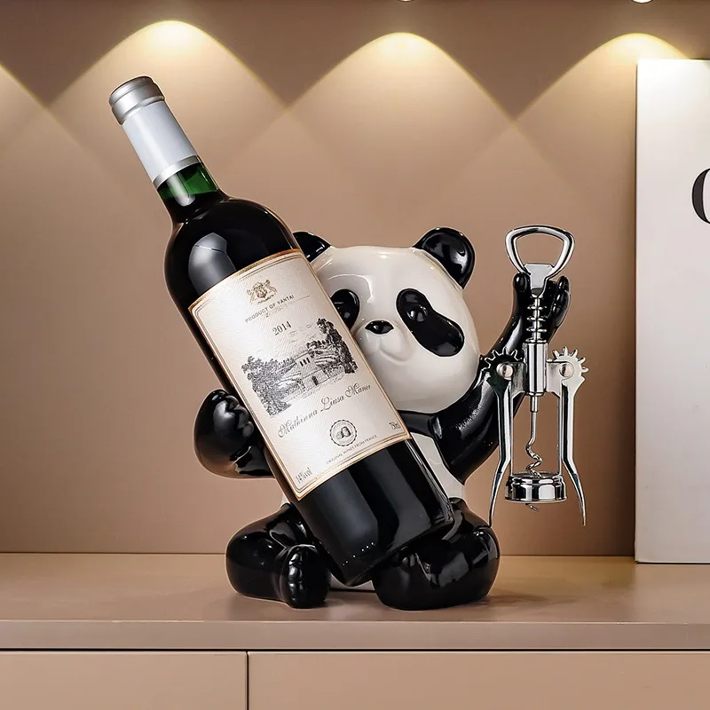 High-end modern design ceramic wine rack panda ornament luxury home living room wine bottle rack wine accessories
