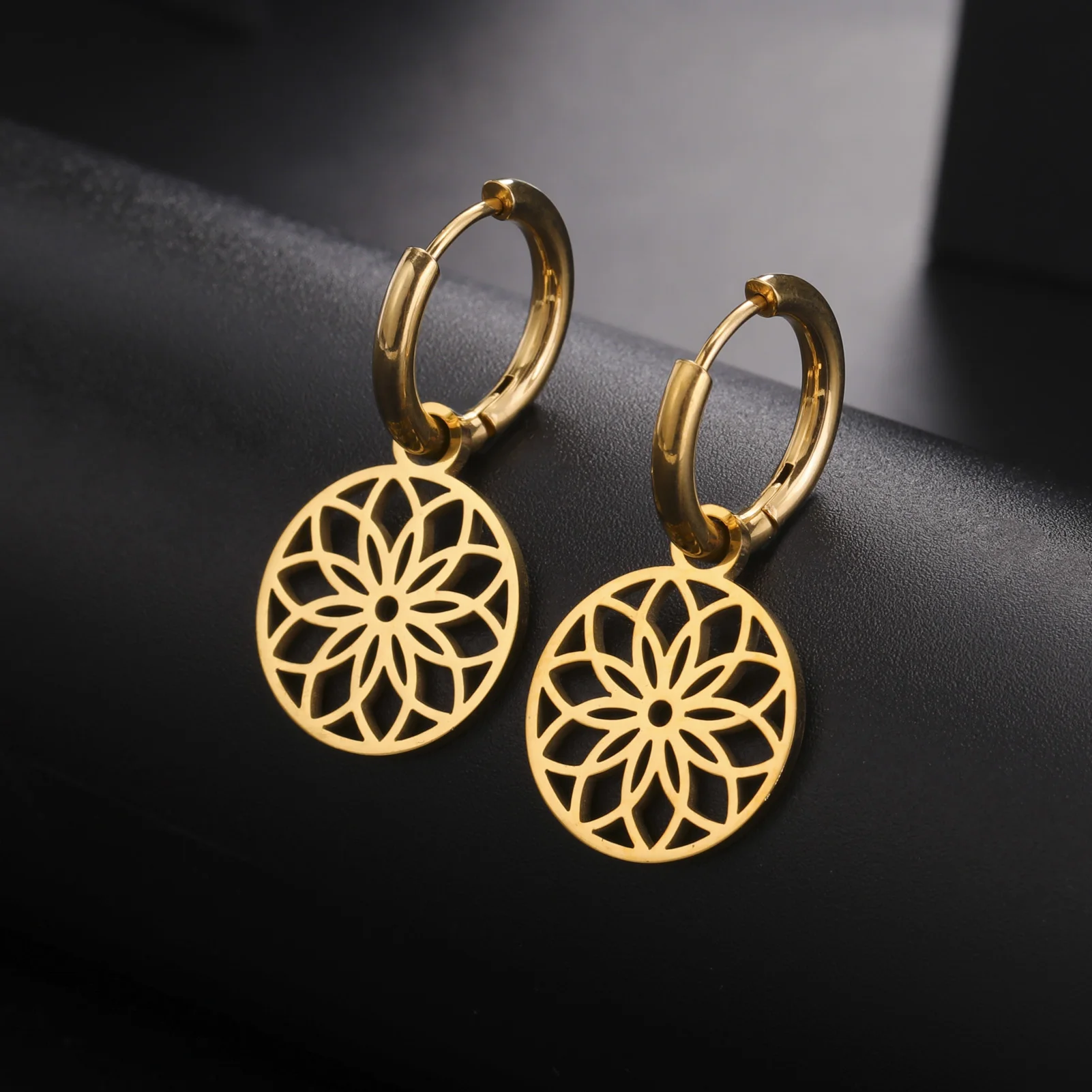 EUEAVAN 1pc Flower of Life Stainless Steel Charms for Jewelry Making Mandala Floral Sacred Geometry Charm Pendant DIY Necklace