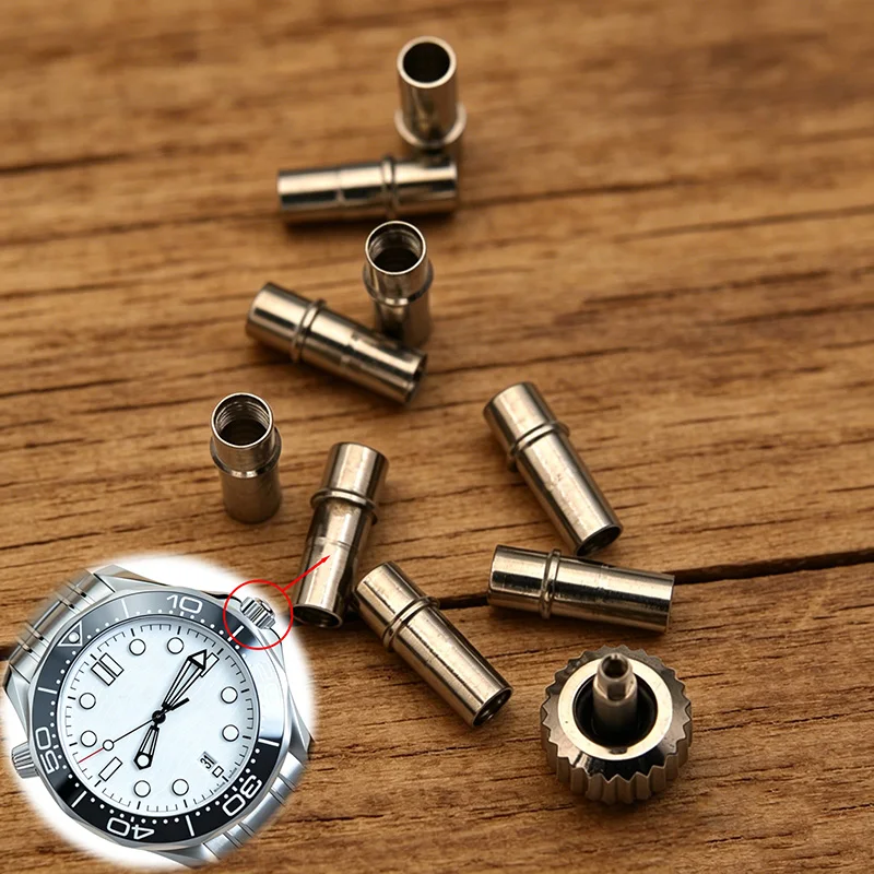 Watch Crown And Crown Tube High Quality Stainless Steel Fits Omega Seamaster Aqua Terra 300 Series Watch Case Screw-in Crown