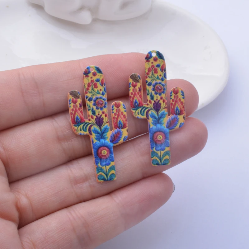6 Stück AB8441 Neues Design Edelstahl Bunte Kaktus-Anhänger Bemalte Anhänger Schmuck Ohrring-Zubehör – Detail 5