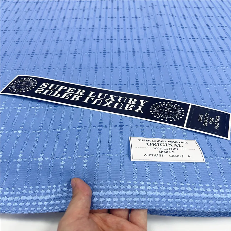 5 Yards Nigerian 100% Cotton Polish Satin Embroidery Fabric High Quality Swiss Voile Lace Material For Men Dubai Style 24L36405